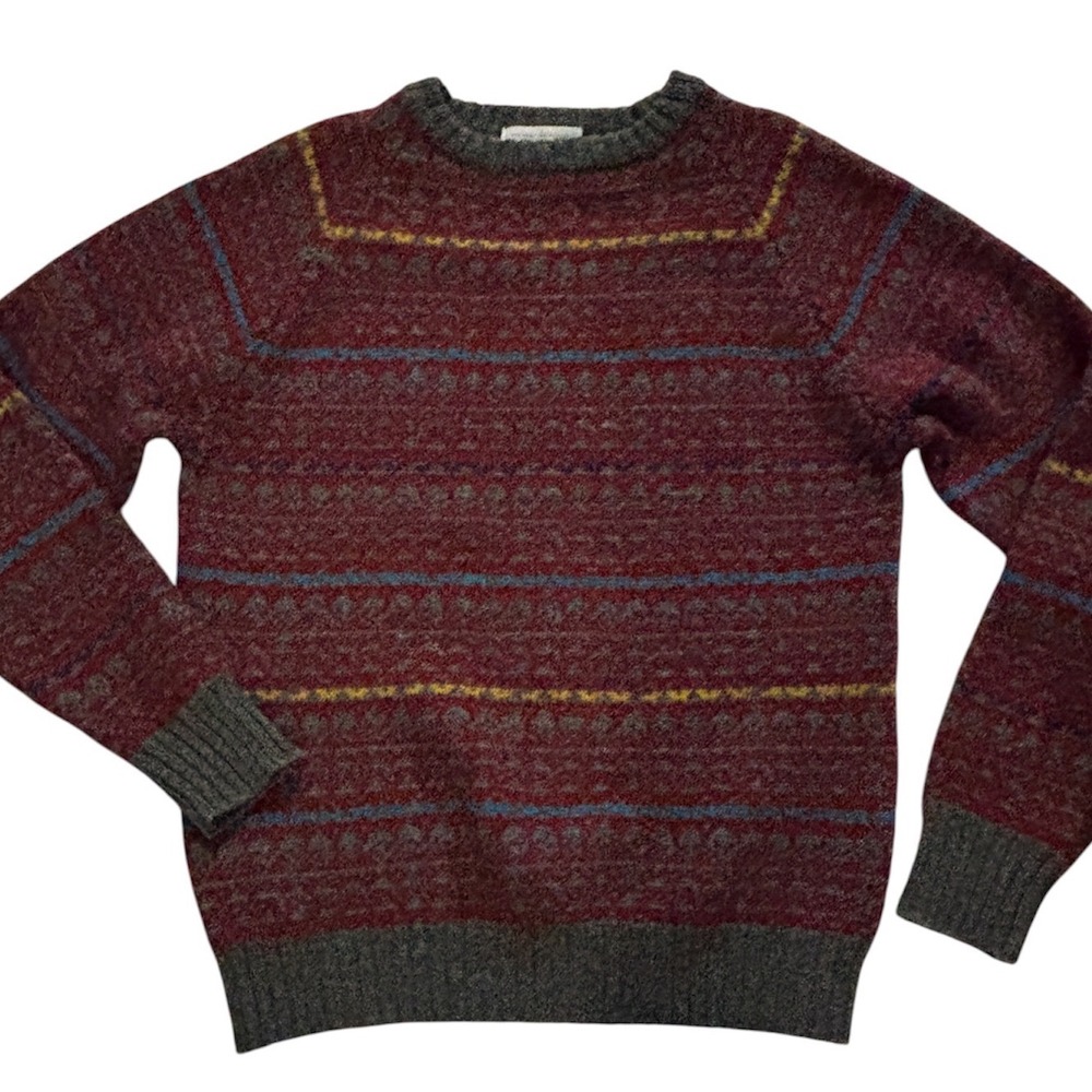 Vintage McGregor Wool Blend Fair Isle Sweater Burgundy Grey Mens Medium